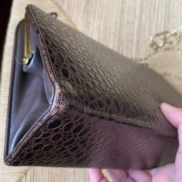 Vintage Faux Alligator Ladylike Brown Box Bag - Picture 6 of 8